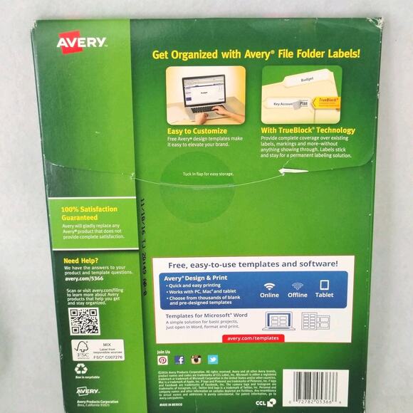 Avery TrueBlock #5366 Laser InkJet White Filing Labels 1/3 Cut 1500 Labels Pack - Picture 2 of 4